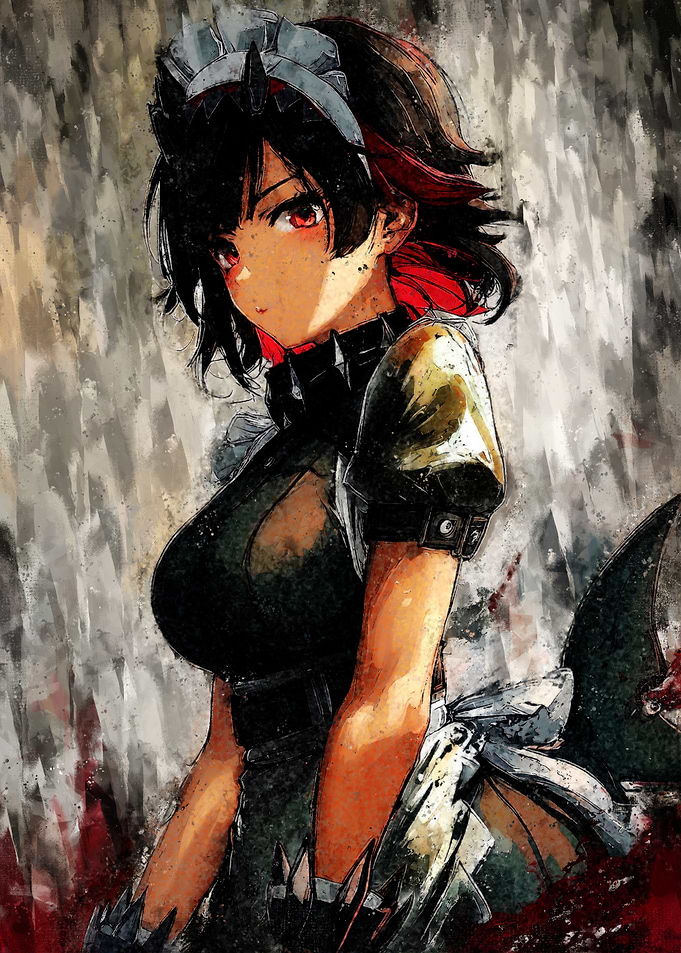 Anime Shark Maid with Red Highlights