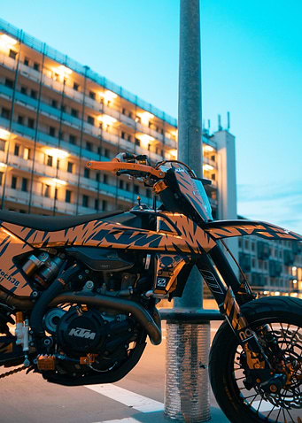 KTM Motorcycle with Tiger Stripe Design