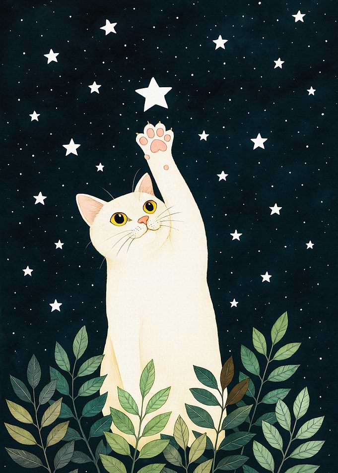 Cat Reaching for a Starry Night