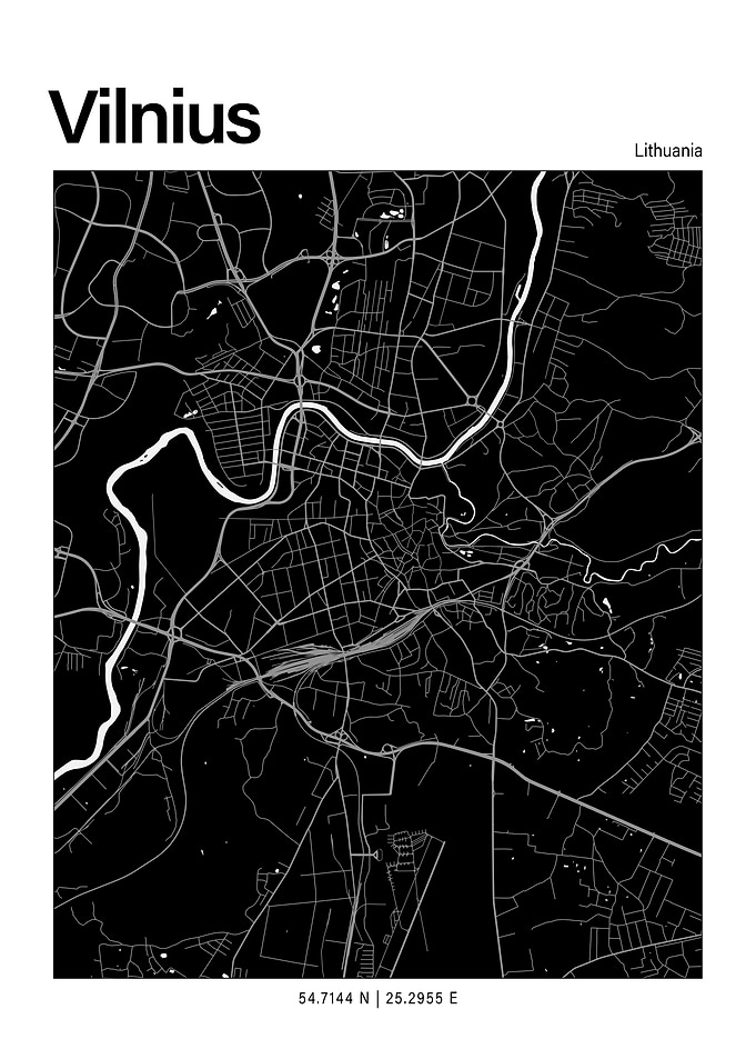 Vilnius Black and White Map