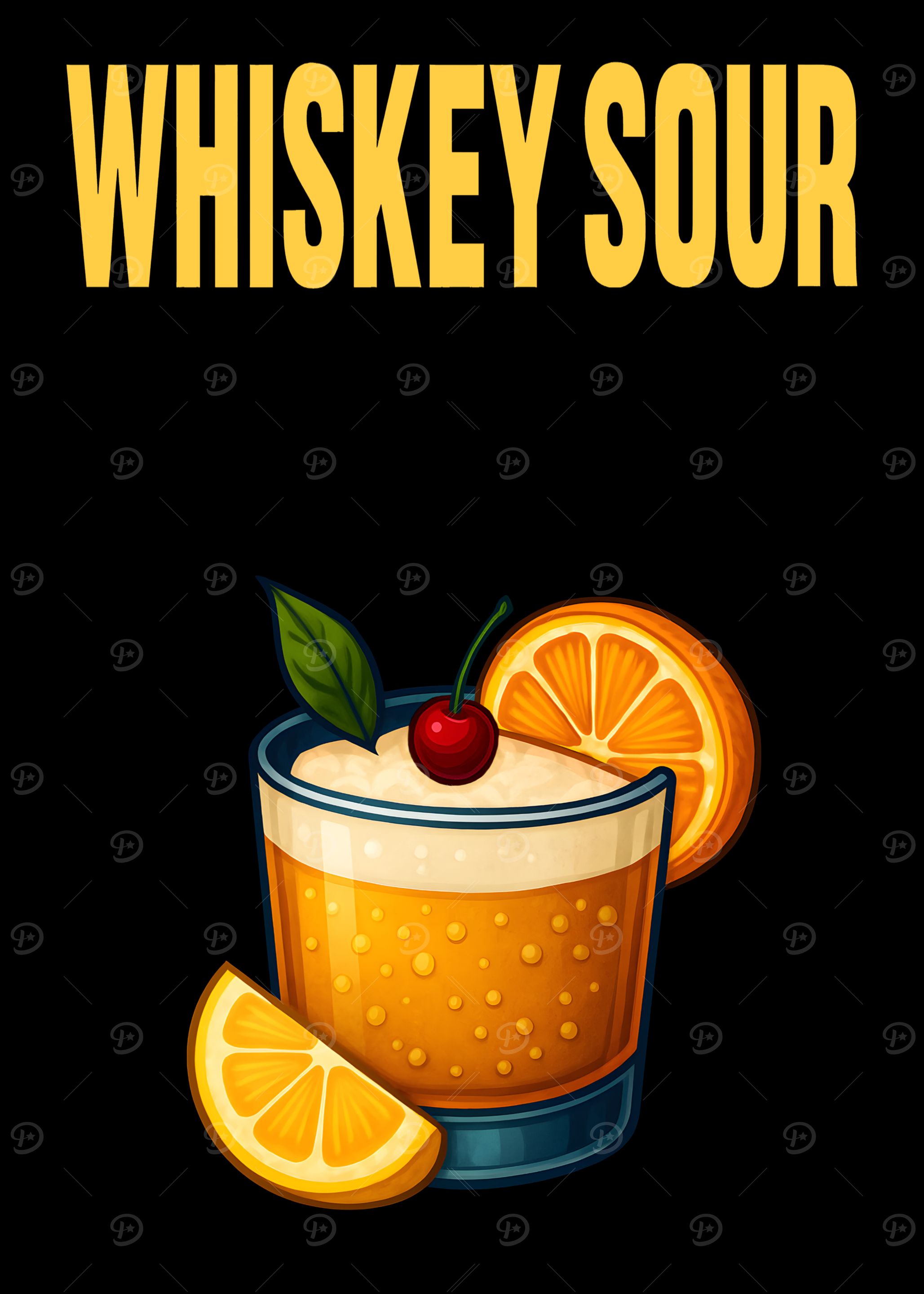Whiskey Sour Cocktail Art Print – Classic Bourbon Drink Recipe Wall Decor for Bar, Lounge, or Kitchen
