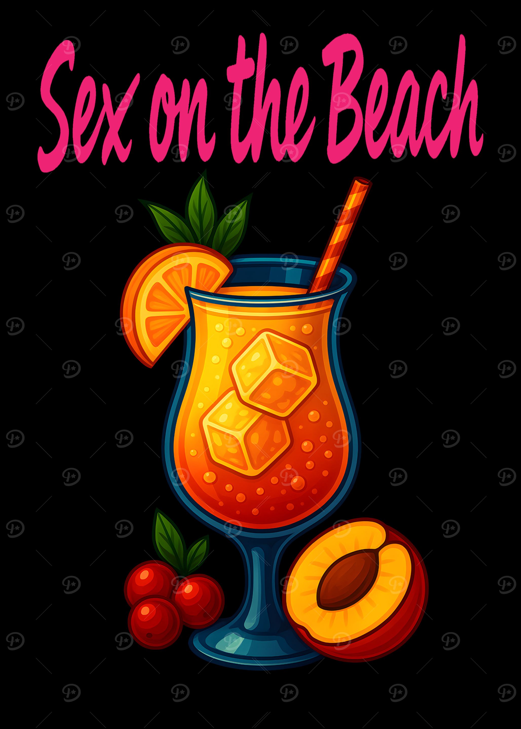 Sex on the Beach Cocktail Art Print – Fruity Vodka Drink Recipe Wall Decor for Bar, Kitchen, or Lounge