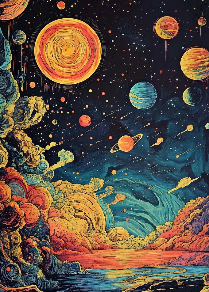 Colorful Planets Cosmic Landscape