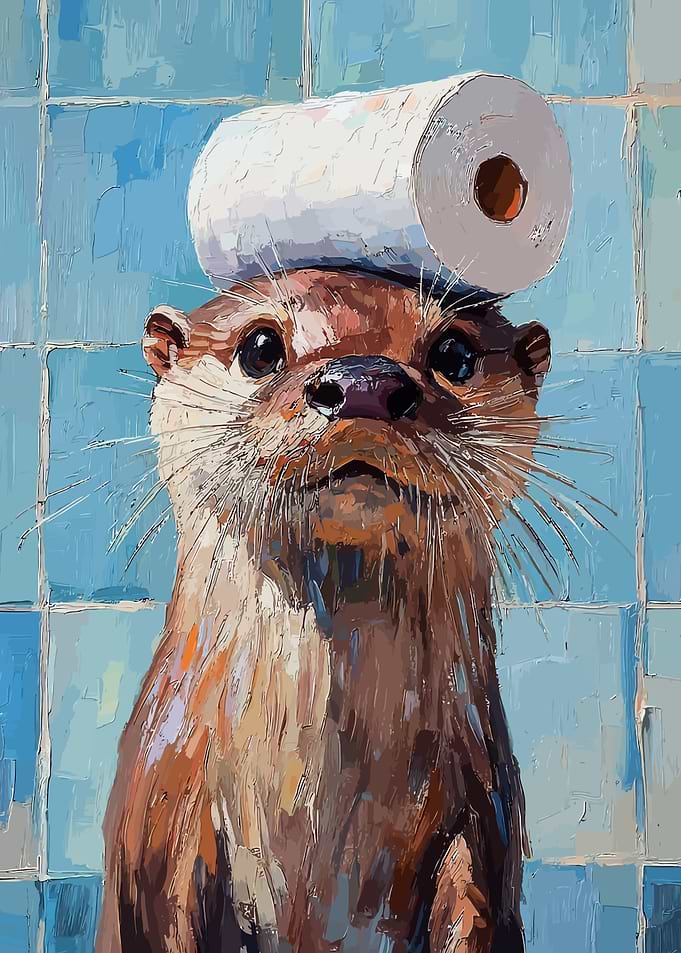 Otter with Toilet Paper Hat Painting