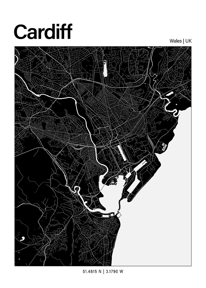 Cardiff Black and White Map