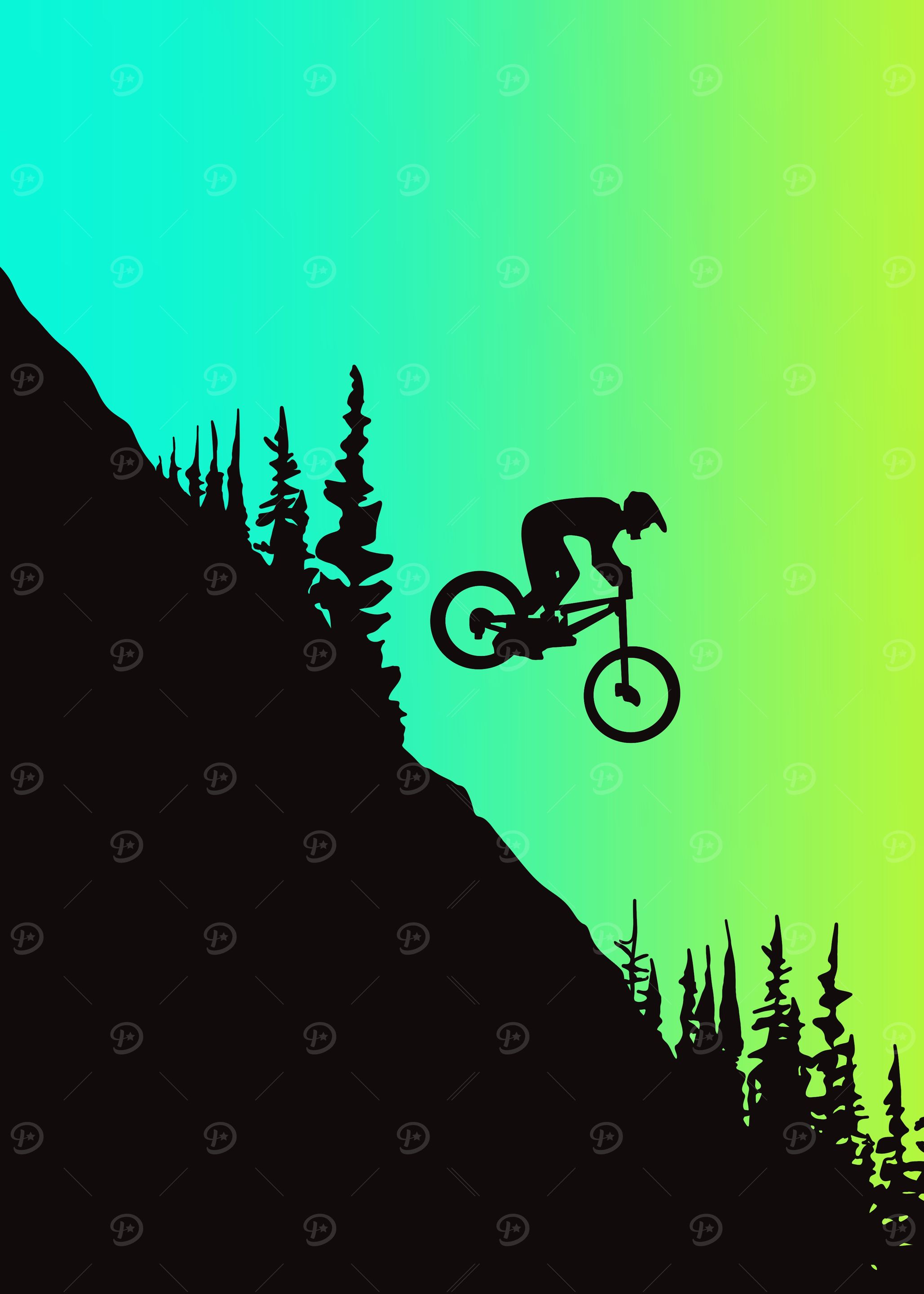 Mountain biker silhouette on gradient background