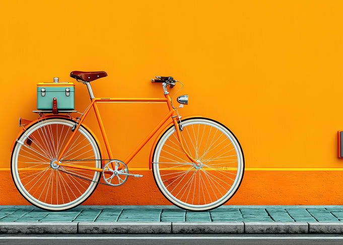 Orange Bicycle with Teal Cooler