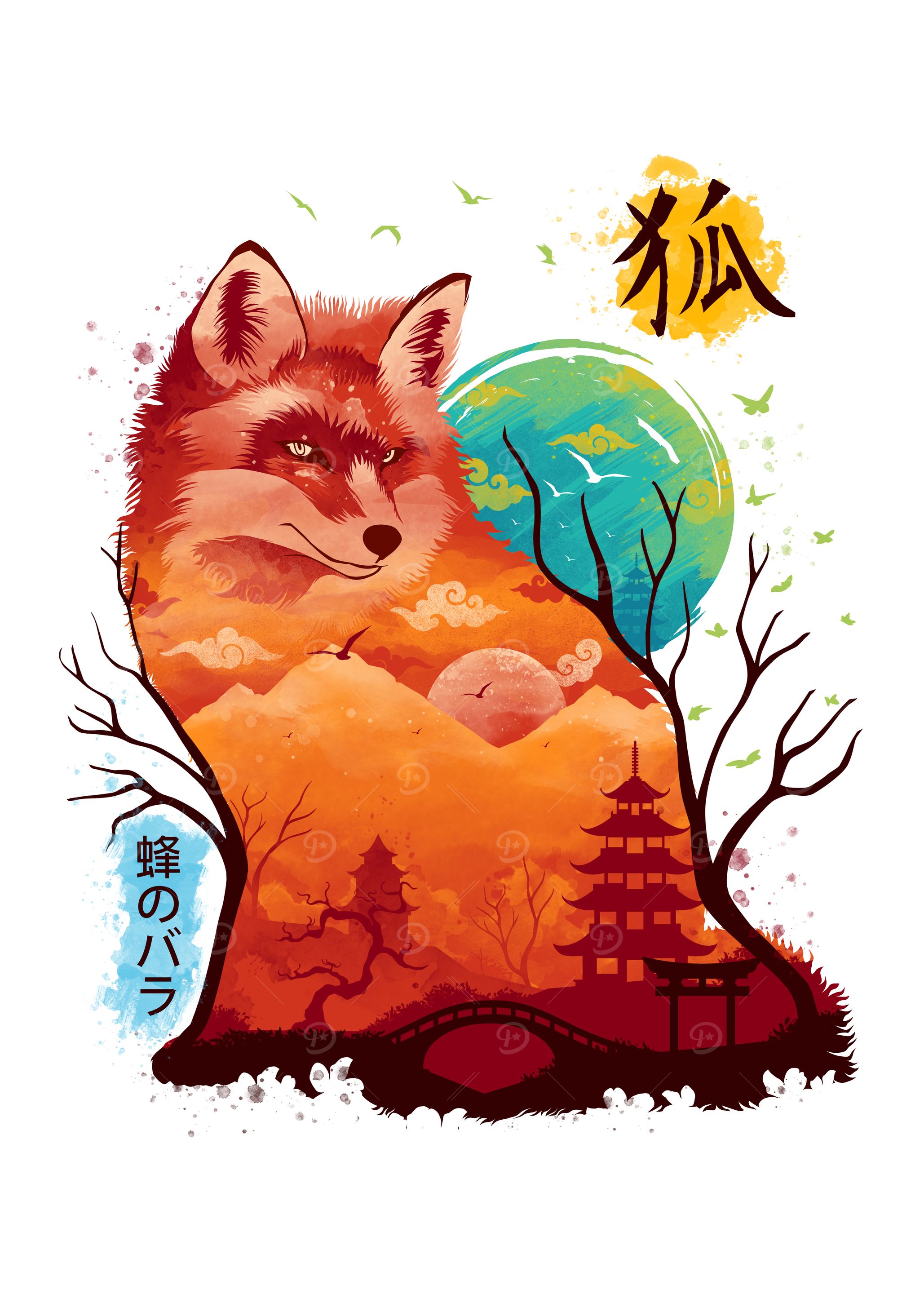Fox Landscape Japanese Art