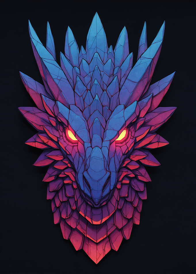 Crystalline Dragon Head with Glowing Eyes