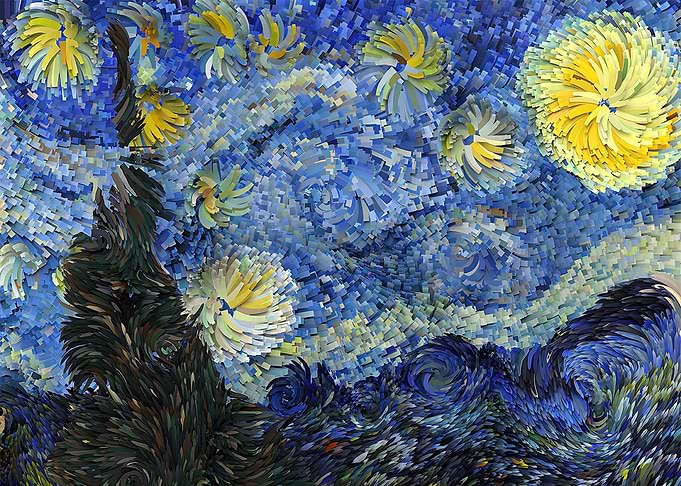 Starry Night Pixelated Impressionist Art