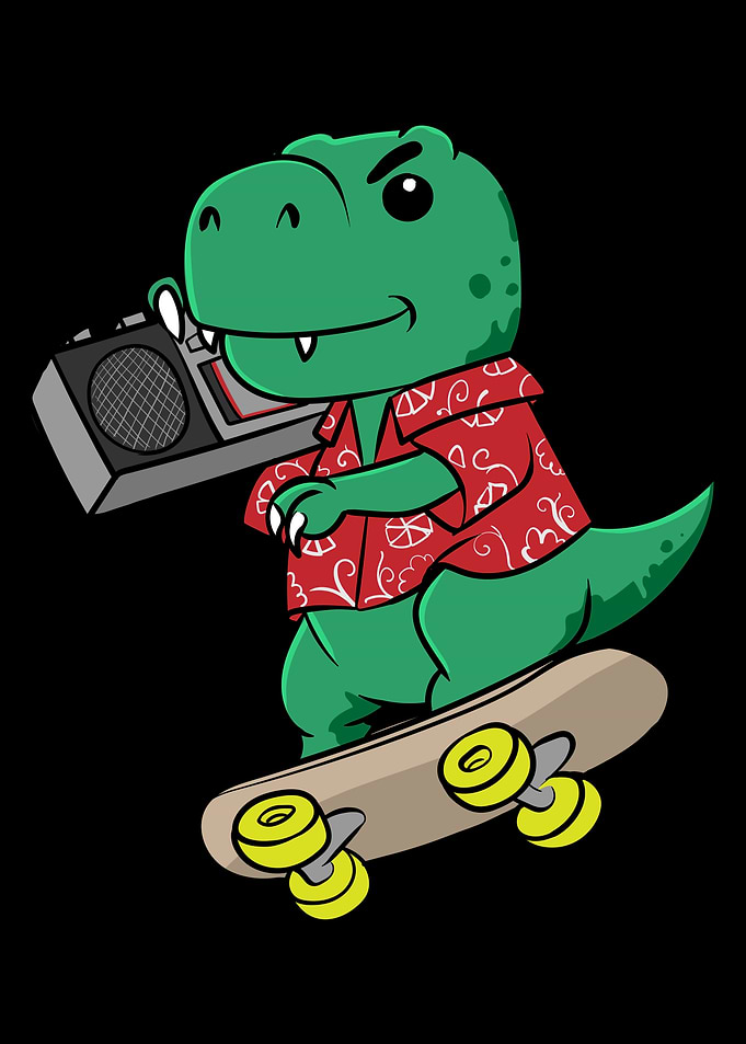 Skateboarding Dinosaur with Boombox