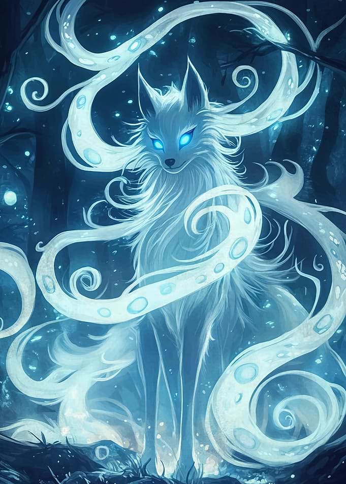 Mystical Fox Spirit Blue Forest