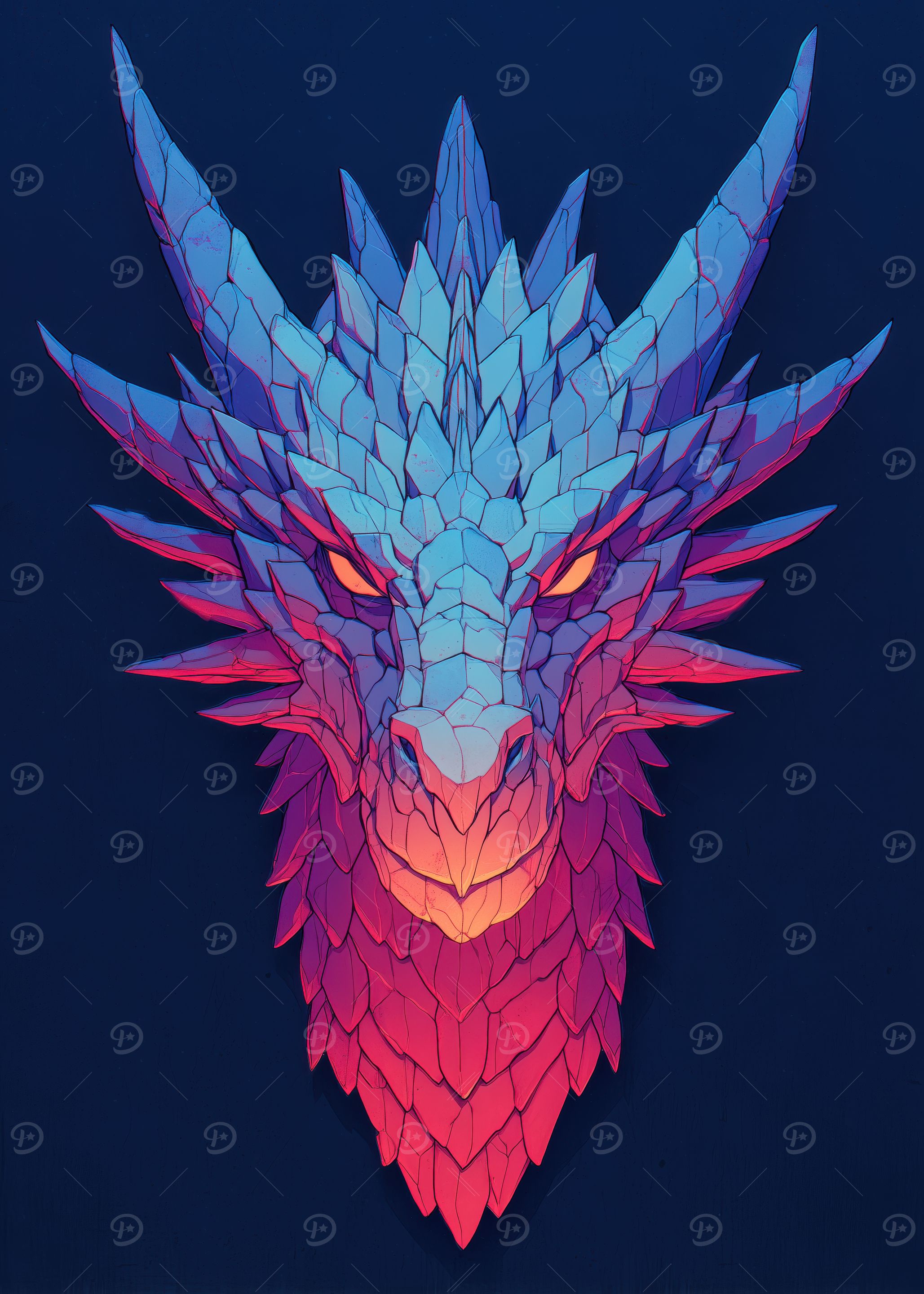 Dragon Head with Blue and Red Scales