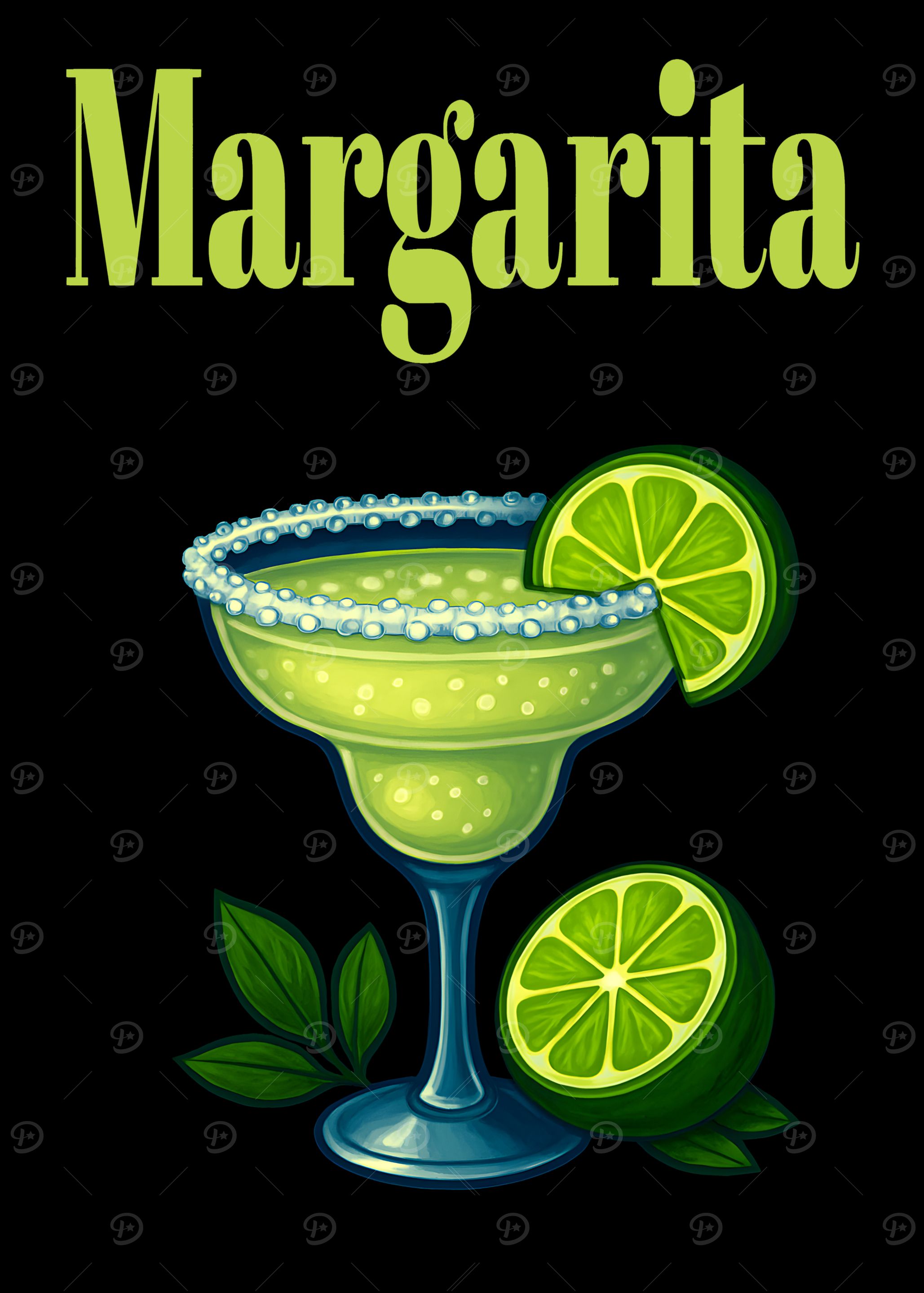 Margarita Recipe Art Print – Fun Retro Cocktail Wall Decor, Lime Green Drink Illustration for Kitchen or Home Bar