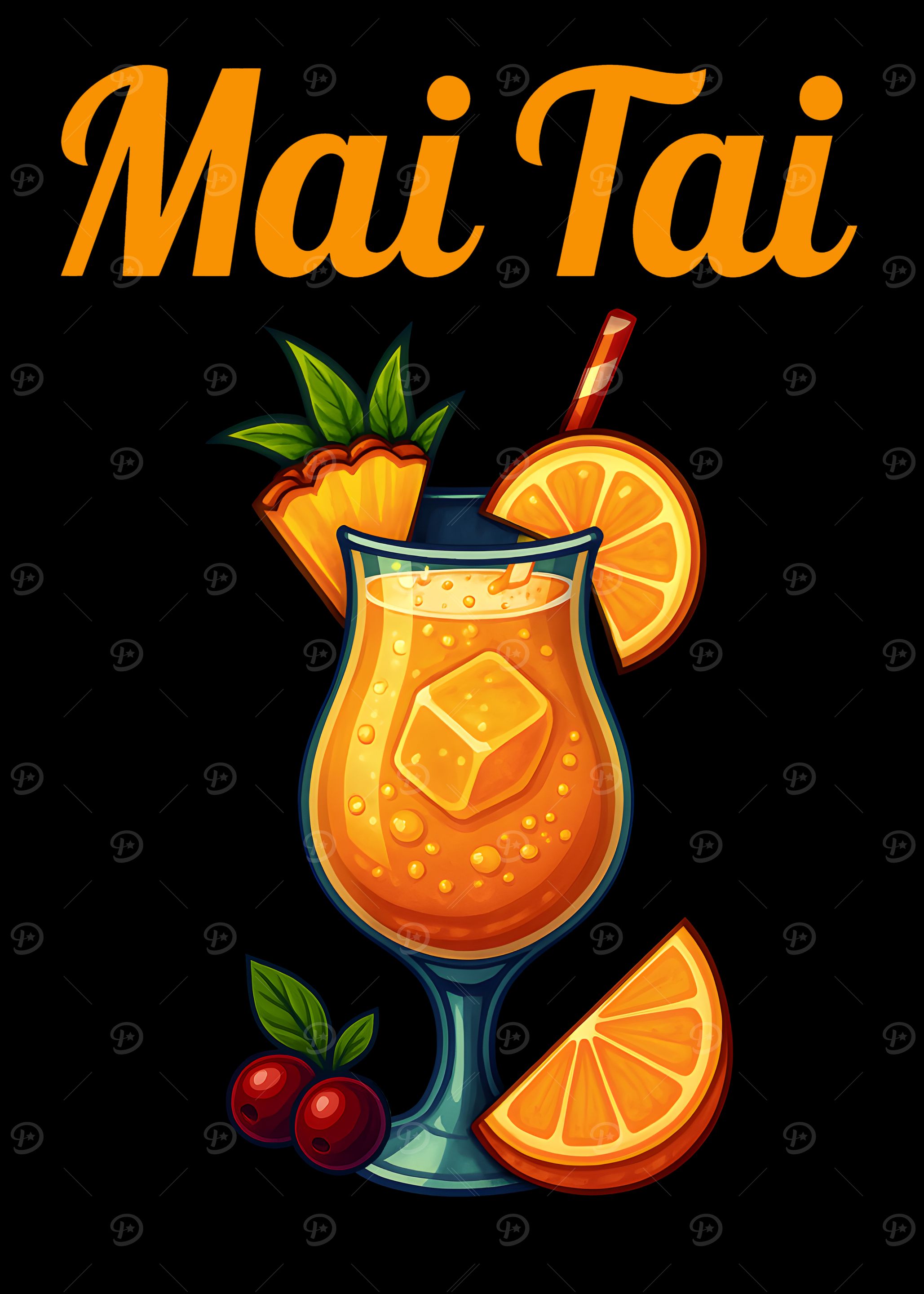 Mai Tai Cocktail Recipe Art Print – Tropical Bar Wall Decor, Tiki Drink Poster for Kitchen or Home Bar