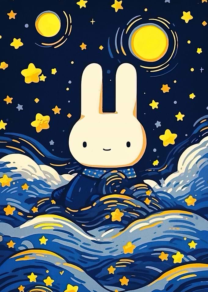 Cute Bunny in Starry Night Sky
