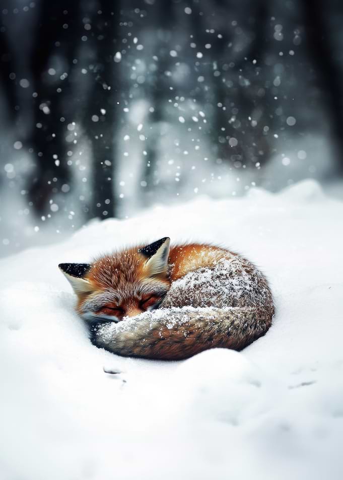 Sleeping Fox in Winter Snowfall