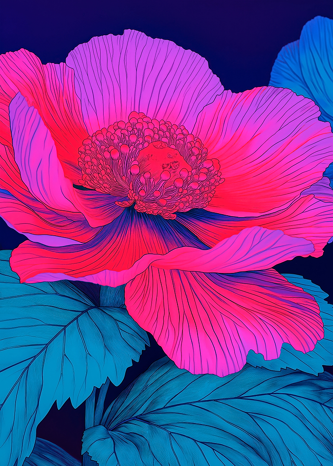 Vibrant Floral Art: Pink and Teal Flower