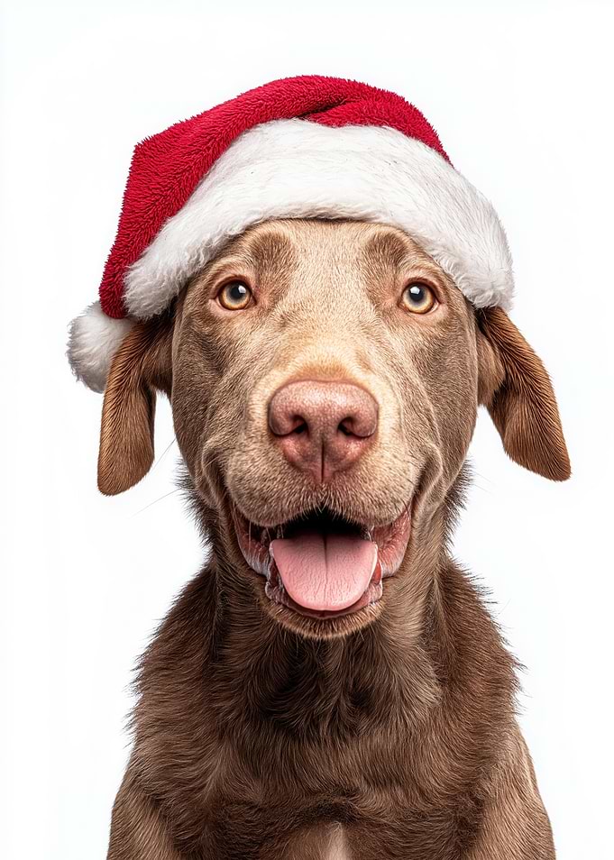 Chesapeake Bay Retriever Dog with Santa Hat