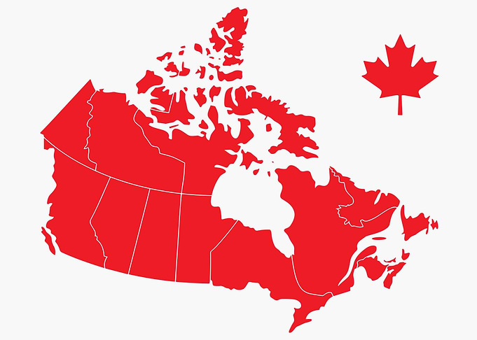 Red Canada Map with Maple Leaf