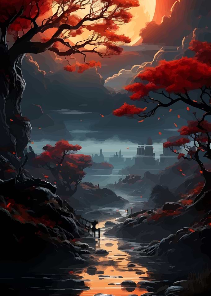 Autumnal River Landscape with Distant City