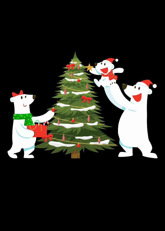 Polar Bears Decorating Christmas Tree