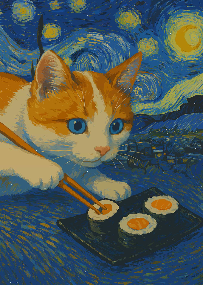 Cat sushi, Starry Night