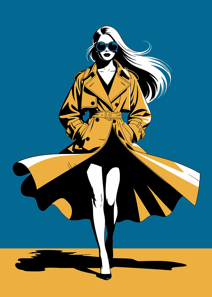 Fashionable Woman in Trench Coat Illustration
