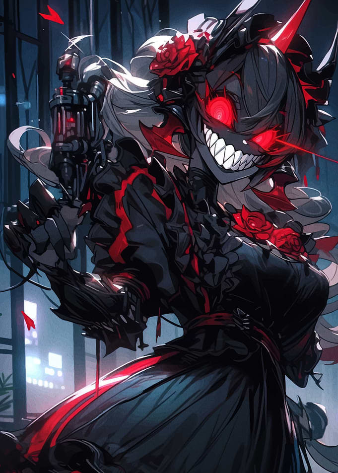 Cyberpunk Anime Girl with Red Eyes