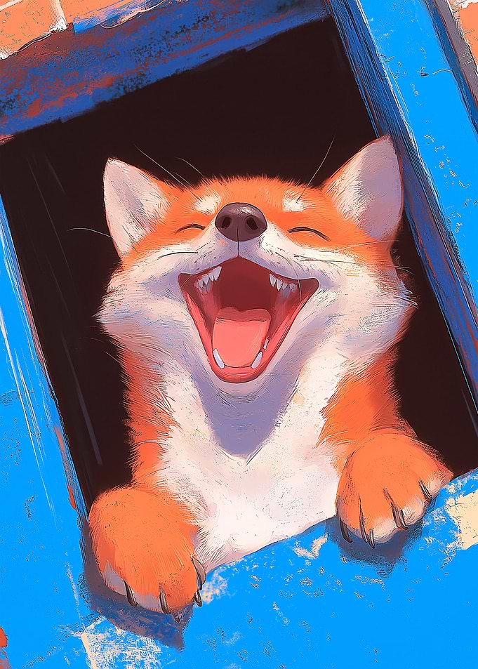 Happy Shiba Inu in Blue Window