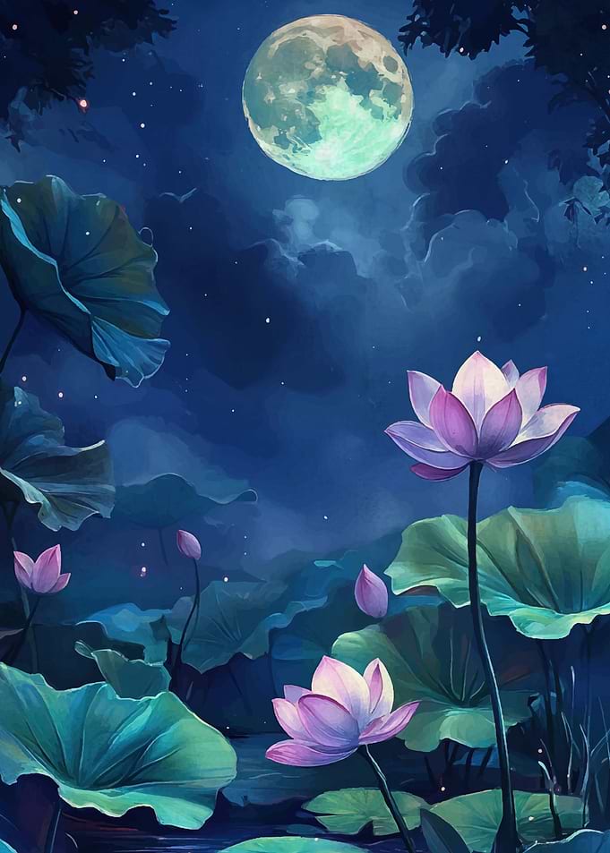 Lotus Flowers Moonlight