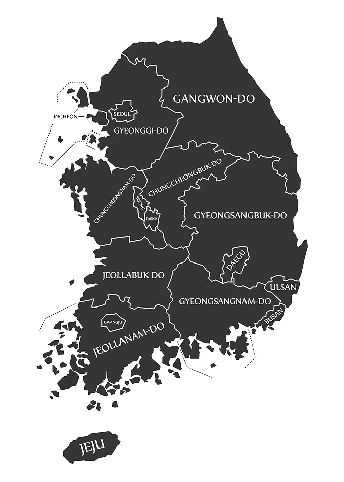 South Korea Map with Provinces