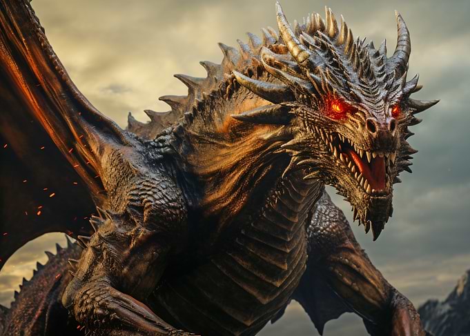 Majestic Dragon with Glowing Red Eyes