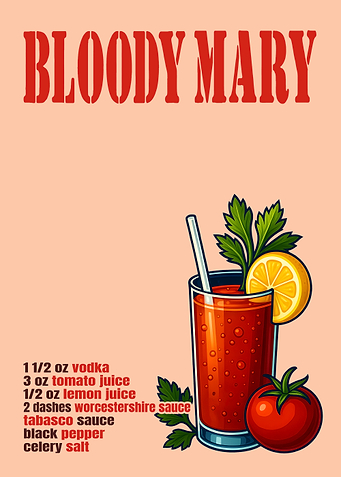 Bloody Mary Cocktail Art Print – Bold Vodka & Tomato Drink Recipe Wall Decor for Bar, Kitchen, or Lounge