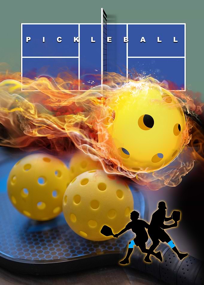 Pickleball Action with Flaming Ball