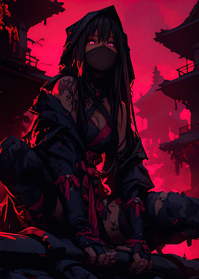 Anime Ninja Girl in Red Ambiance