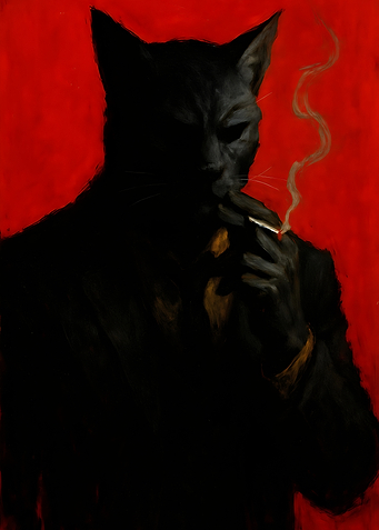 Anthropomorphic Cat Smoking Cigarette