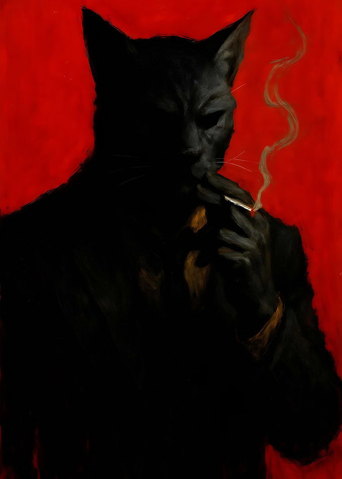 Anthropomorphic Cat Smoking Cigarette
