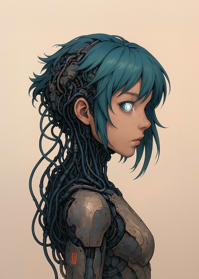 Cyborg Girl with Blue Hair