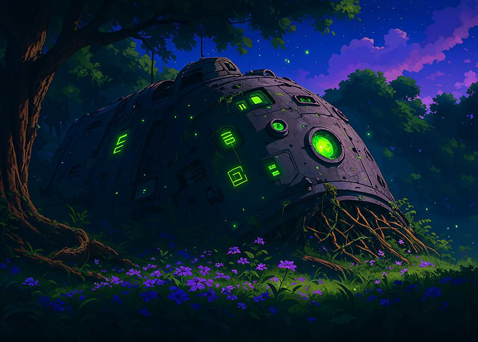 Crashed Spaceship in Enchanted Forest