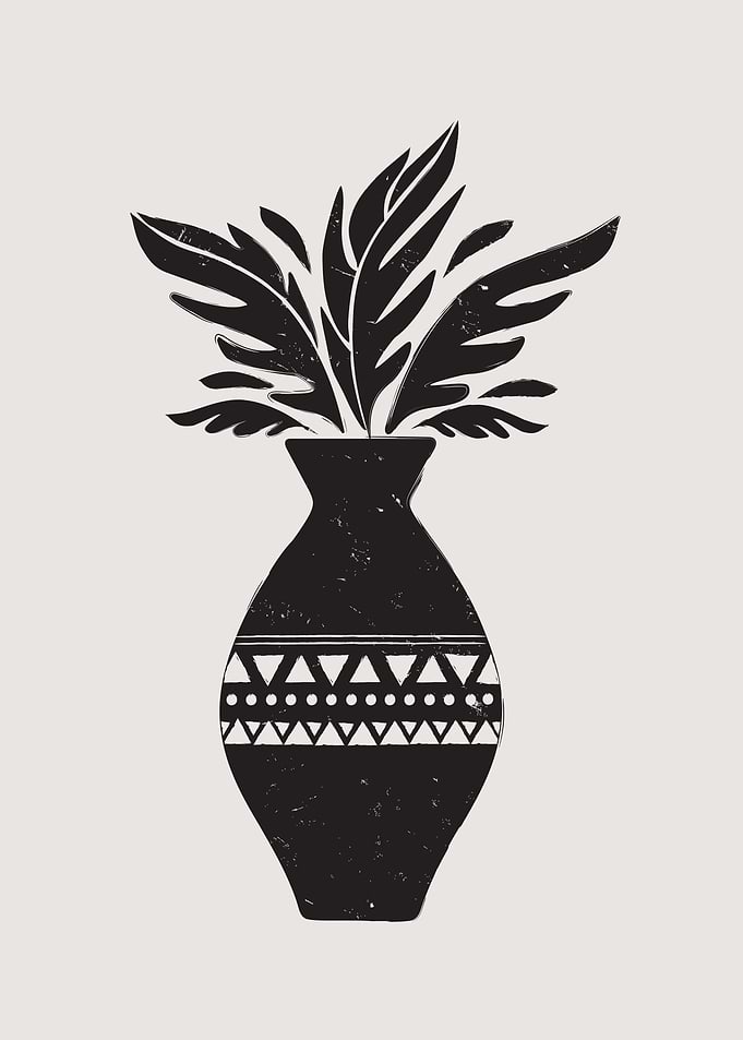 Black Vase with Leaves Boho Illustration