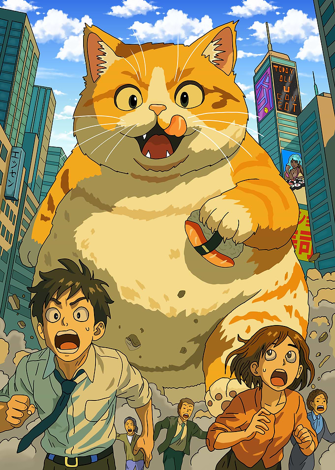 Giant Cat in Cityscape