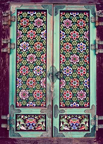 Korean Traditional Door with Floral Pattern