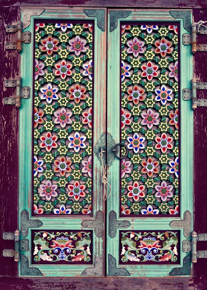 Korean Traditional Door with Floral Pattern