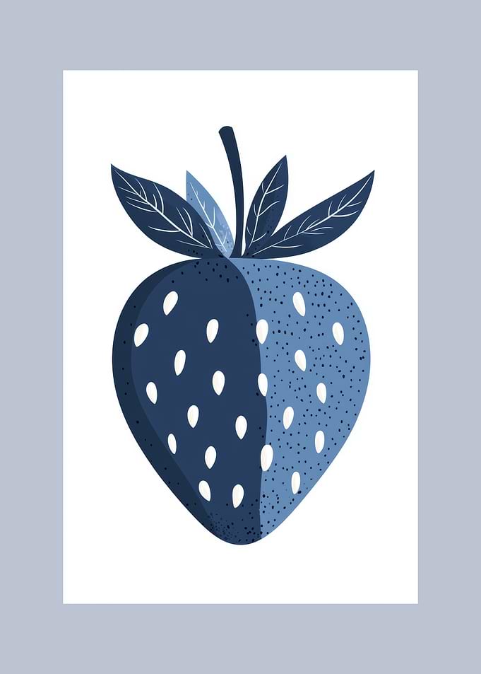 Minimalist Blue Strawberry Illustration | Modern Fruit Wall Art