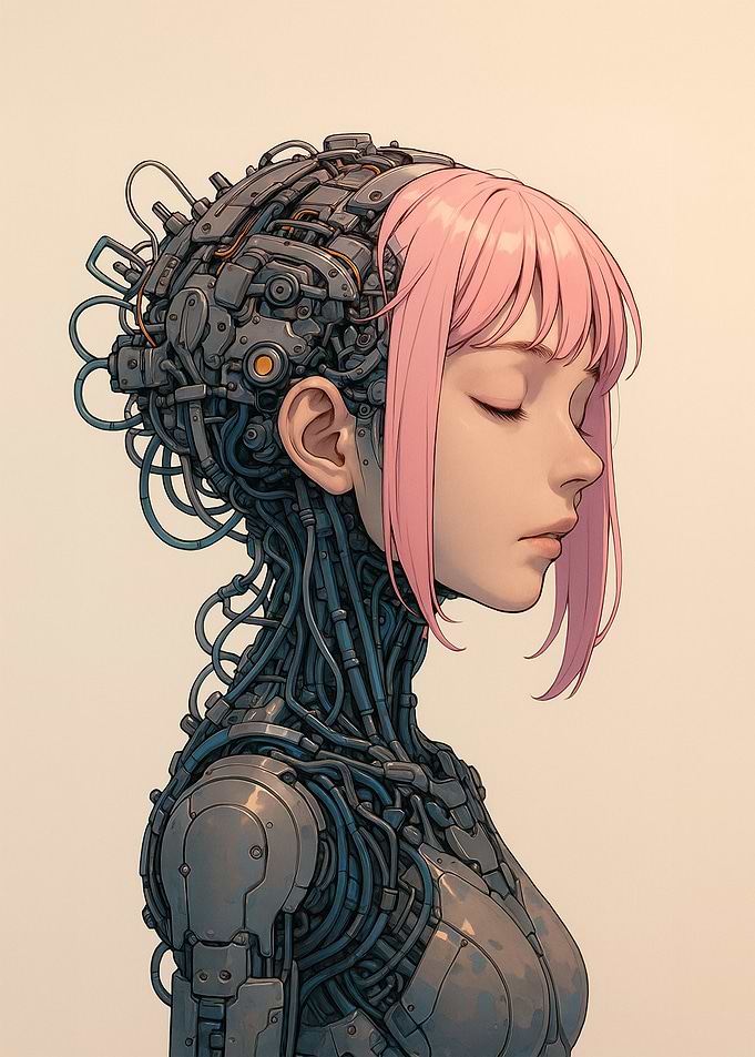 Cyborg Girl with Pink Hair
