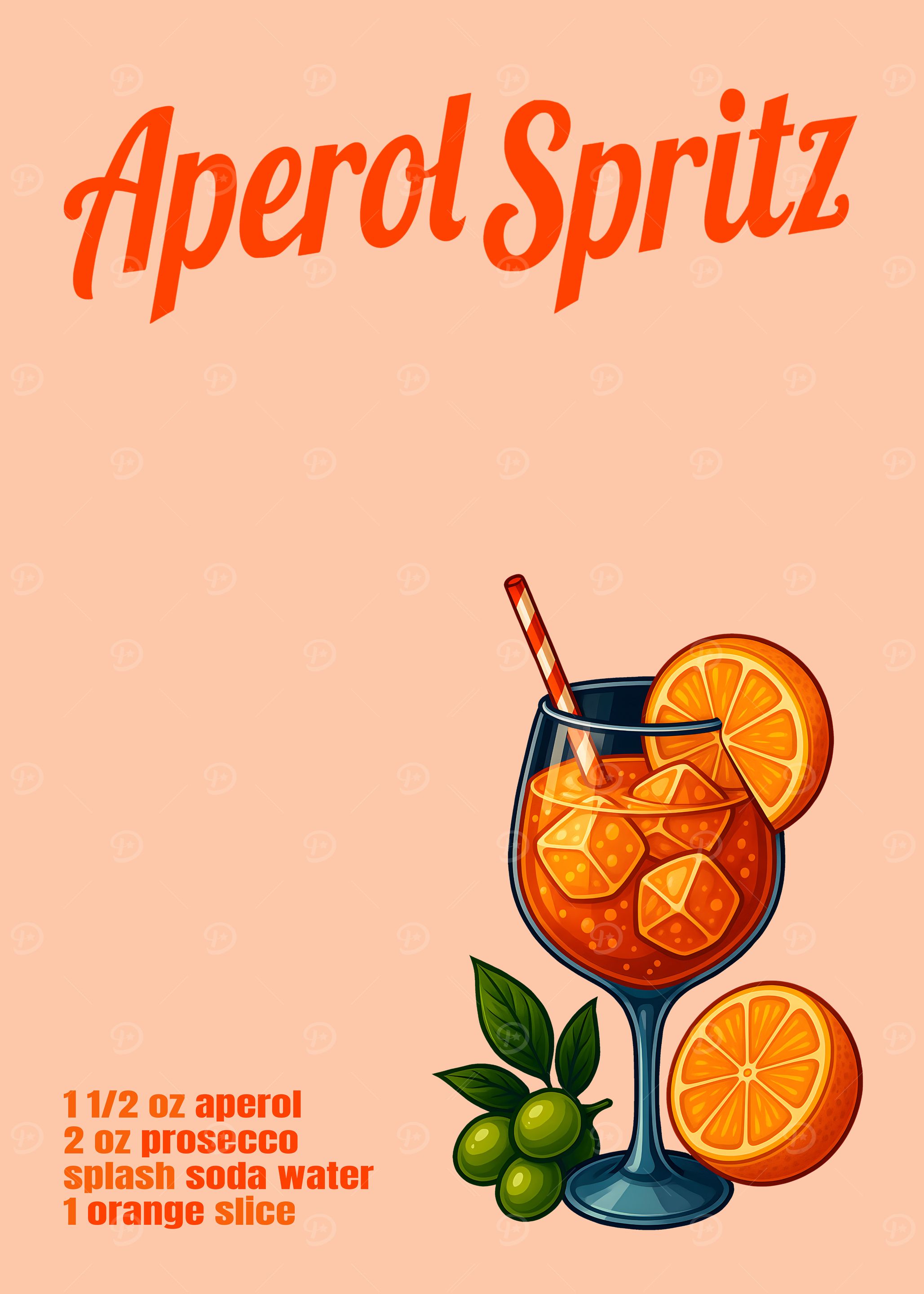Aperol Spritz Cocktail Art Print – Classic Italian Aperitivo Recipe Wall Decor for Bar, Kitchen, or Lounge