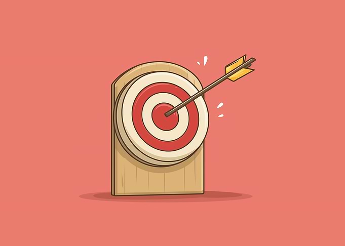 Arrow hitting bullseye target illustration