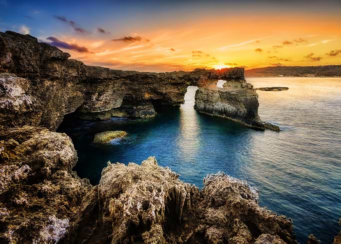 Comino Coastal Rock Arch at Sunset - Malta landscape