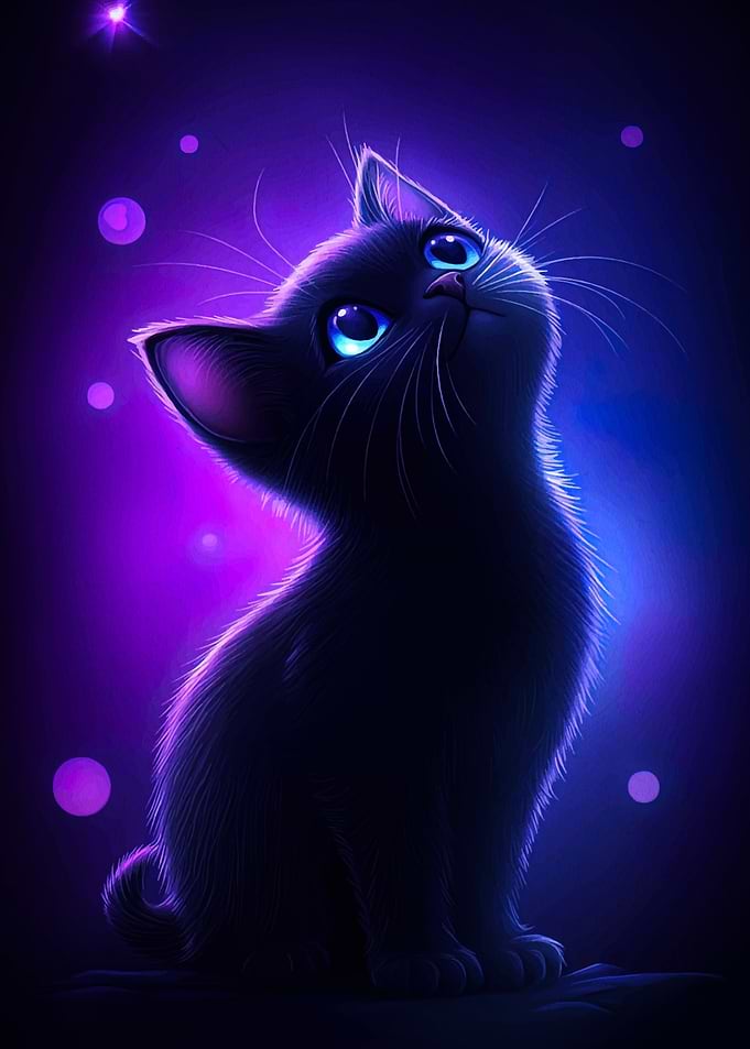 Neon Cat Gazing at Stars